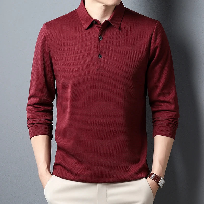 Men's Business Casual Polo Long Sleeve T-shirt Summer Comfortable Top Quick Pick Grocers